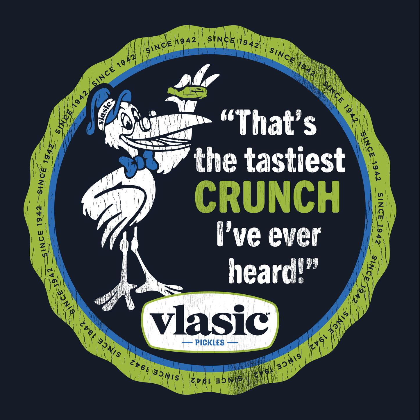 close up of vlasic pickles tastiest crunch jar lid graphic