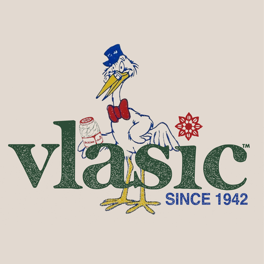 close up of vlasic pickles vintage stork mascot graphic