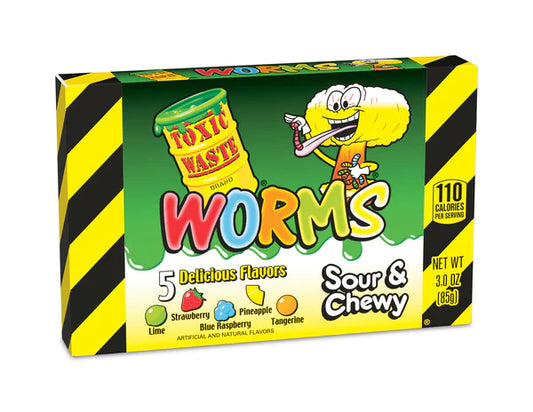 Toxic Waste Worms Theater Box Sour & Chewy Asst. Flavors 3oz