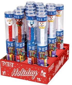 PEZ Christmas Cane Dispensar w/ 7 Rolls Asst. Fruit Candy 3.6oz