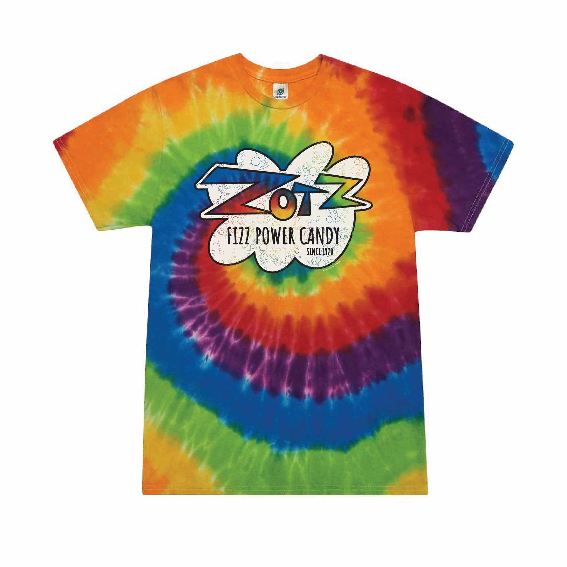 zotz fizz power candy tie dye graphic t shirt colorful retro sour candy unisex tee