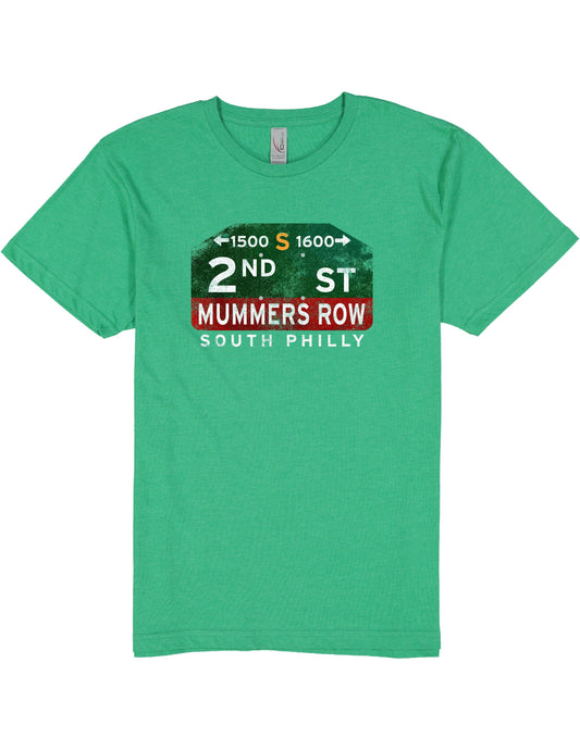 2nd Street Mummers Row Philadelphia Unisex Tee featuring a vintage-inspired design celebrating the iconic Mummers Parade tradition.