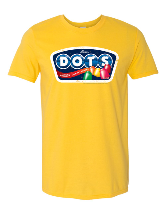 DOTS® Retro Gumdrops Unisex Graphic T-Shirt featuring vintage-inspired DOTS candy logo artwork, nostalgic colorful gumdrop design, and classic retro candy style.
