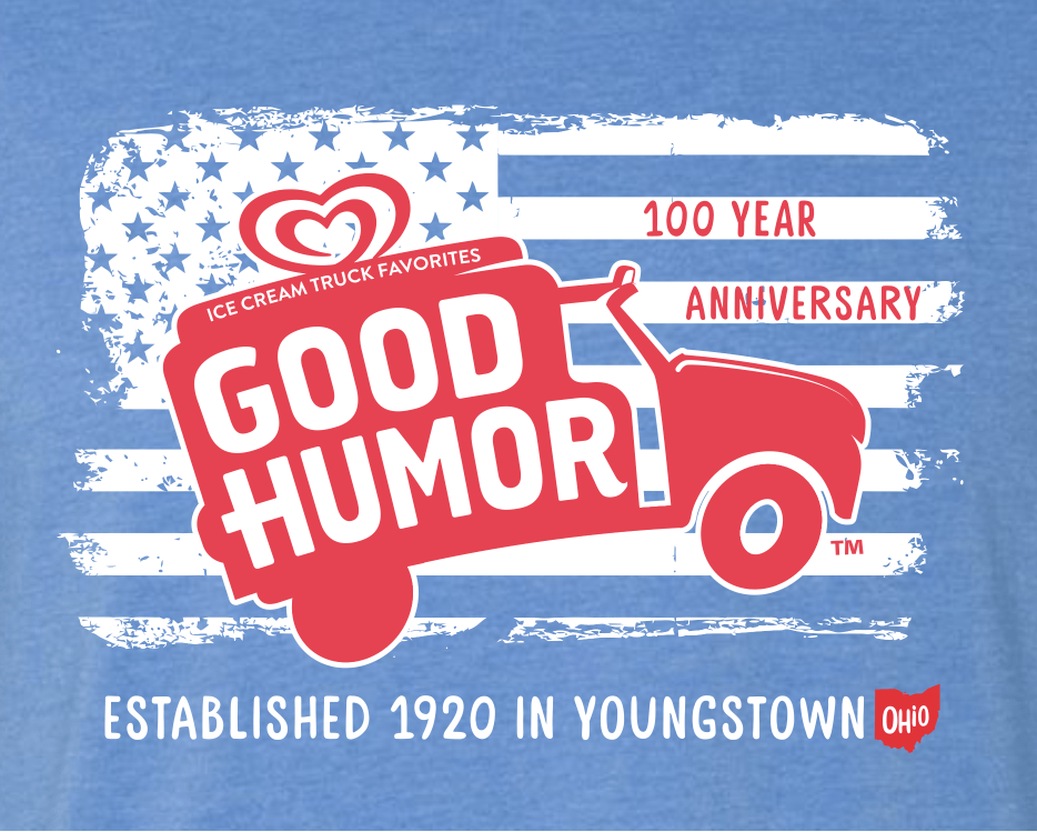USA Ice Cream Truck Good Humor Tee - Youngstown Ohio - Officially Licensed - Heather Blue - Sweet Memories Vintage Tees