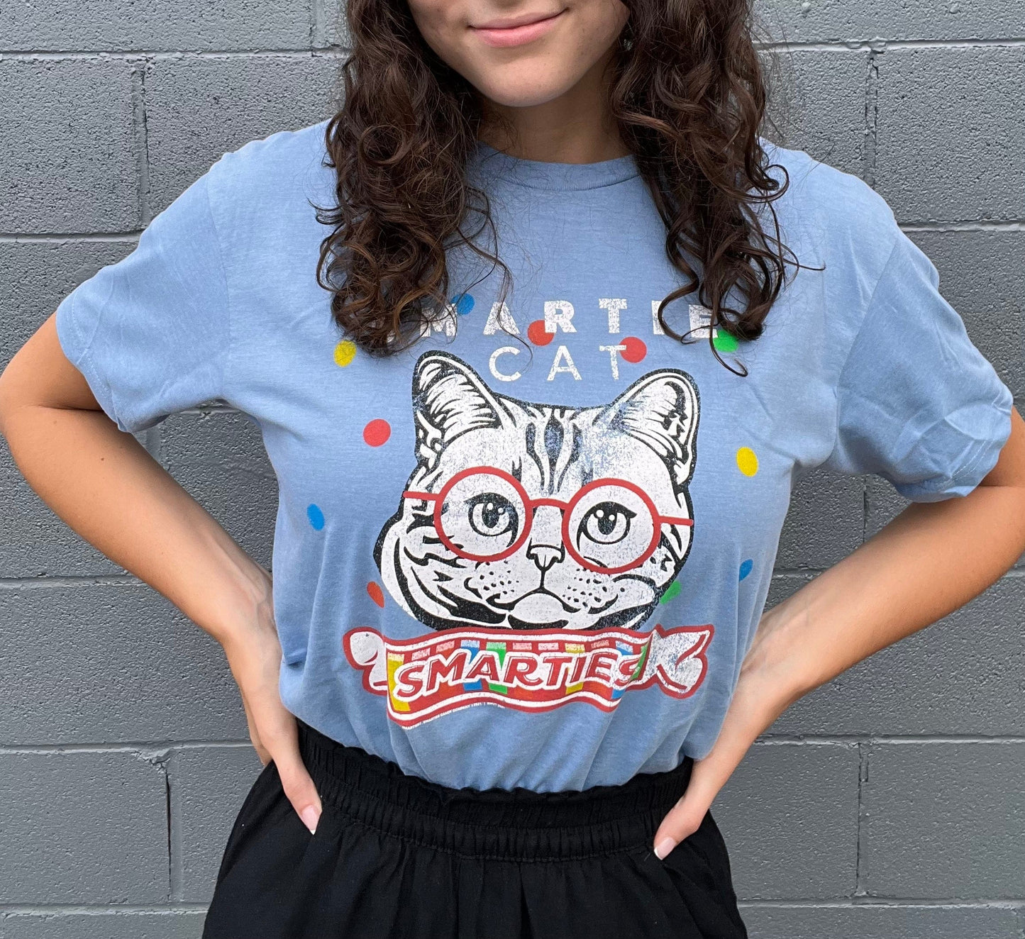 unisex smarties smartie cat shirt styled casually for candy lovers and cat enthusiasts