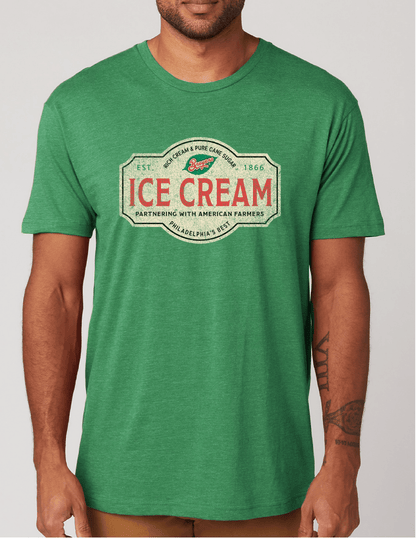 Unisex Breyers® Ice Cream farmers' t-shirt worn casually, vintage Americana style outfit.