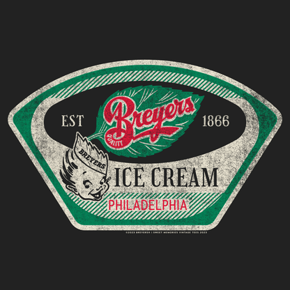 Vintage Breyers Ice Cream Philadelphia graphic artwork featuring classic branding, retro colors, and distressed novelty design elements.
