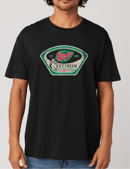 Man wearing a Breyers Ice Cream Novelty Tee showcasing retro ice cream branding and nostalgic vintage-inspired graphics.
