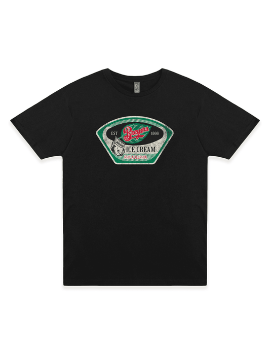 Breyers Ice Cream Novelty Tee on a black unisex t-shirt featuring vintage Breyers Ice Cream Philadelphia artwork and distressed retro graphics