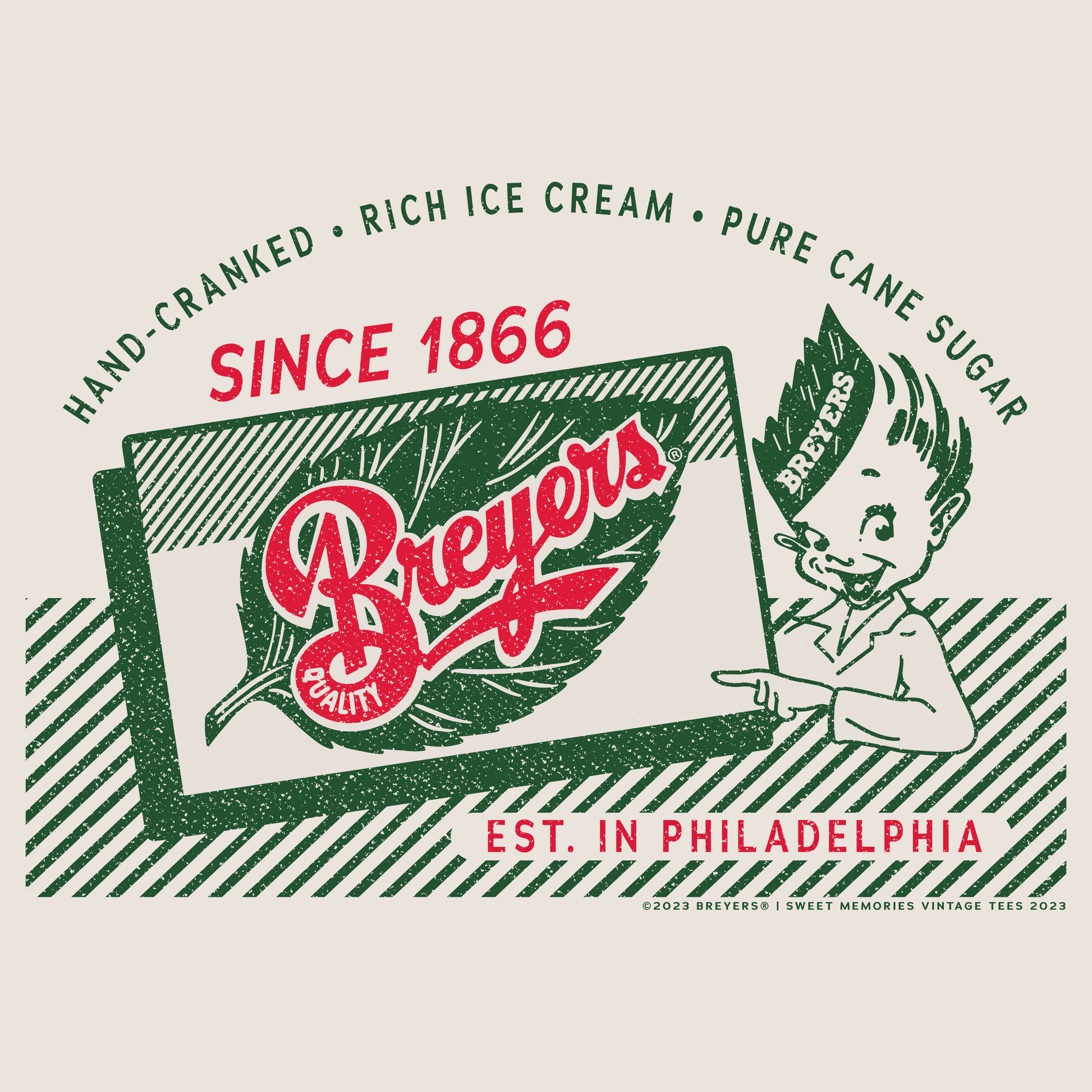 Vintage 1950s Breyers® Ice Cream advertisement artwork featuring classic Philadelphia ice cream branding and nostalgic retro graphics.
