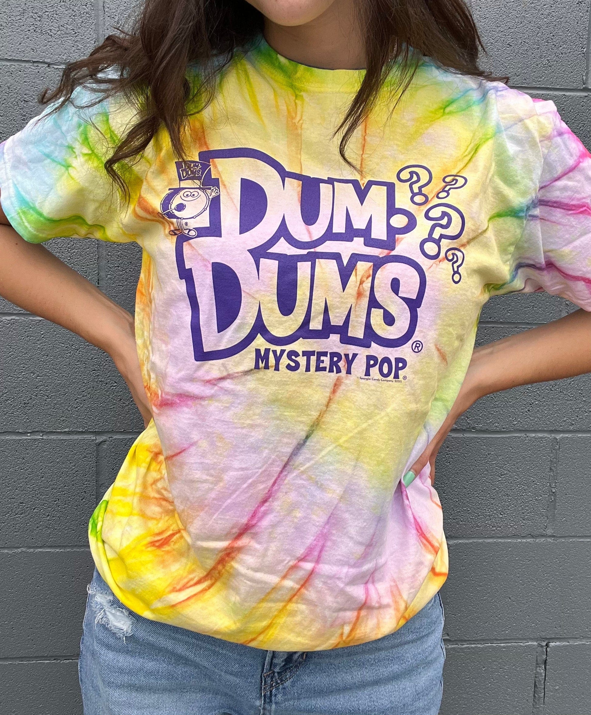 unisex dum dums mystery flavor tie dye shirt styled casually colorful candy lover outfit