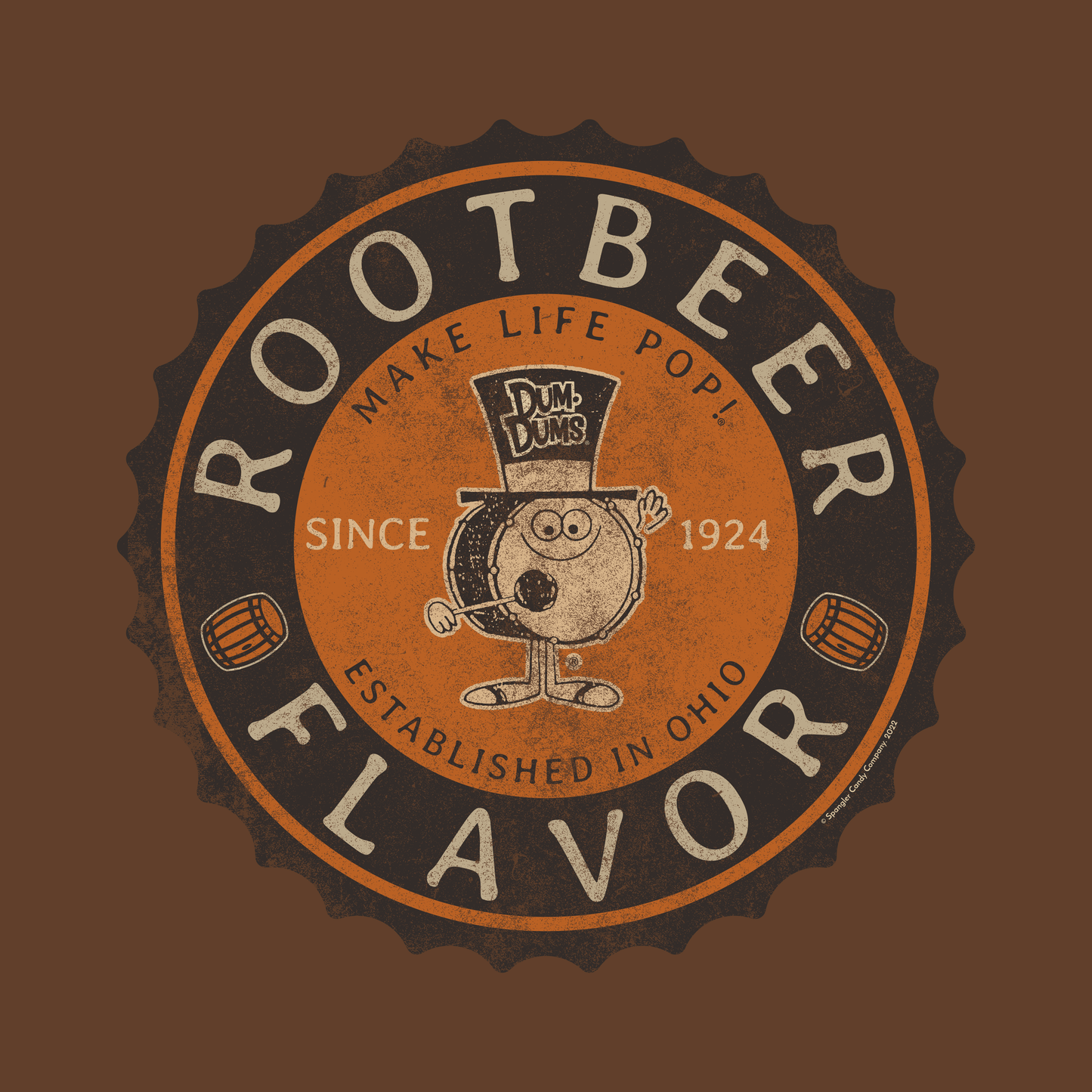 close up of dum dums root beer flavor lollipop vintage candy graphic