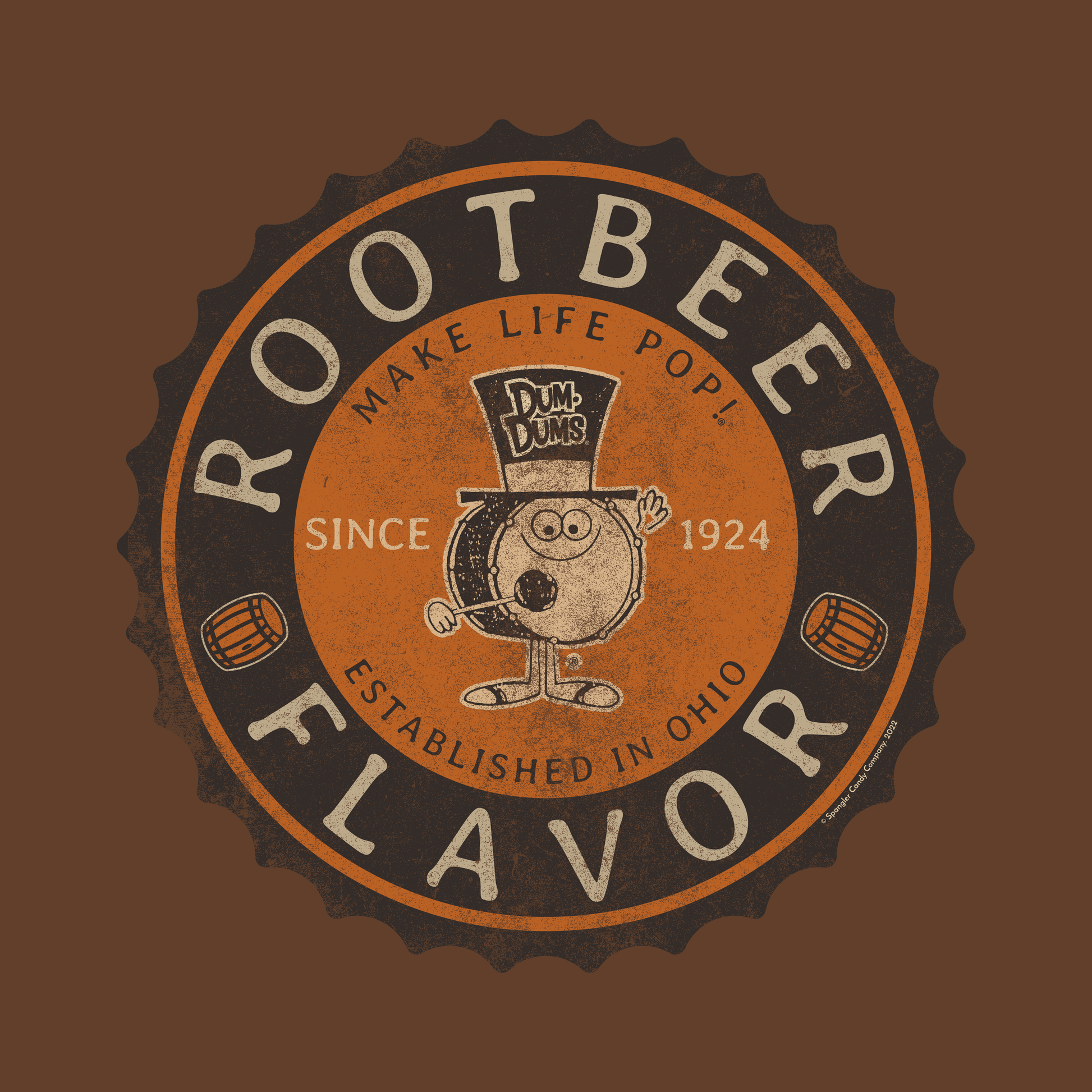 close up of dum dums root beer flavor lollipop vintage candy graphic