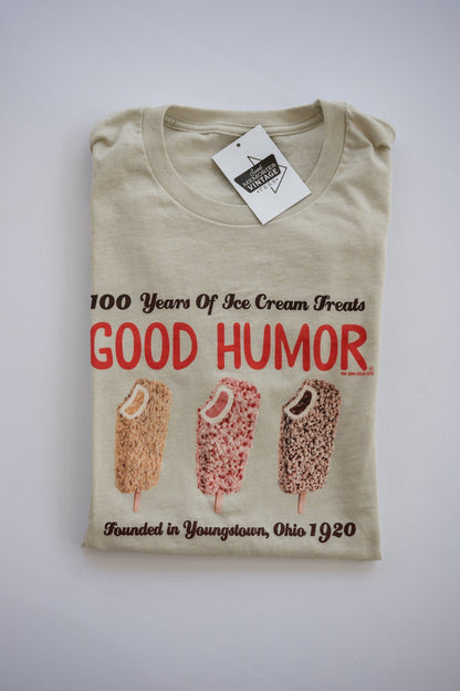 Folded Good Humor™ What's Your Humor? Vintage Funny Ice Cream Shirt highlighting classic ice cream-inspired artwork and vintage styling.