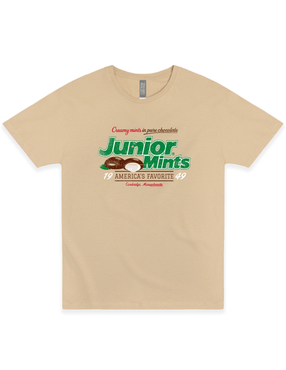 junior mints chocolate covered creamy mints graphic t shirt officially licensed retro candy brand unisex nostalgia tee