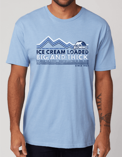 Klondike Big & Thick Vintage Jingle Graphic T-Shirt, retro ice cream bar tee male mockup, unisex soft cotton