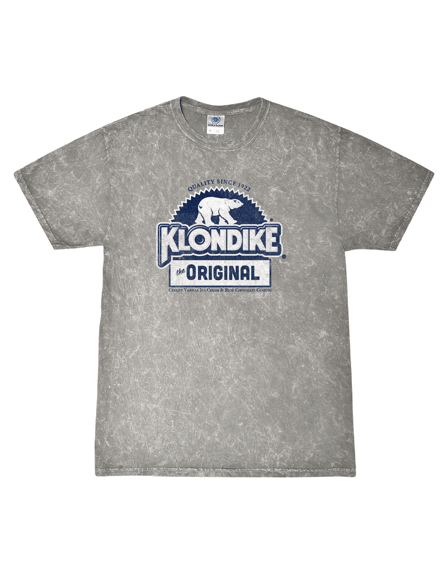 Klondike® Foil Wrapper Since 1922 Unisex Mineral Wash Tee featuring vintage Klondike logo with polar bear graphic on a gray mineral wash t-shirt inspired by the original foil wrapper design.