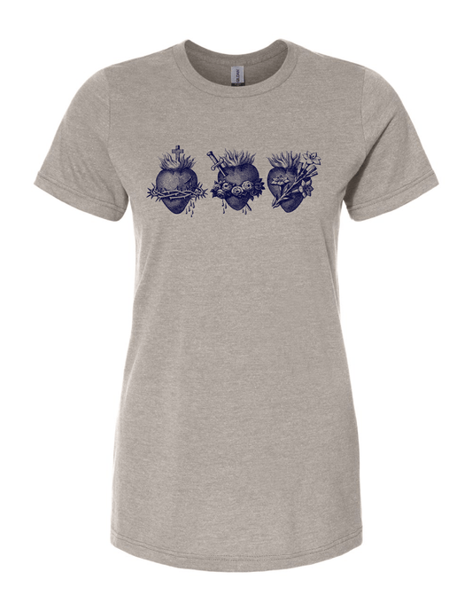 ladies holy family three hearts catholic religious graphic shirt sacred heart immaculate heart saint joseph tee
