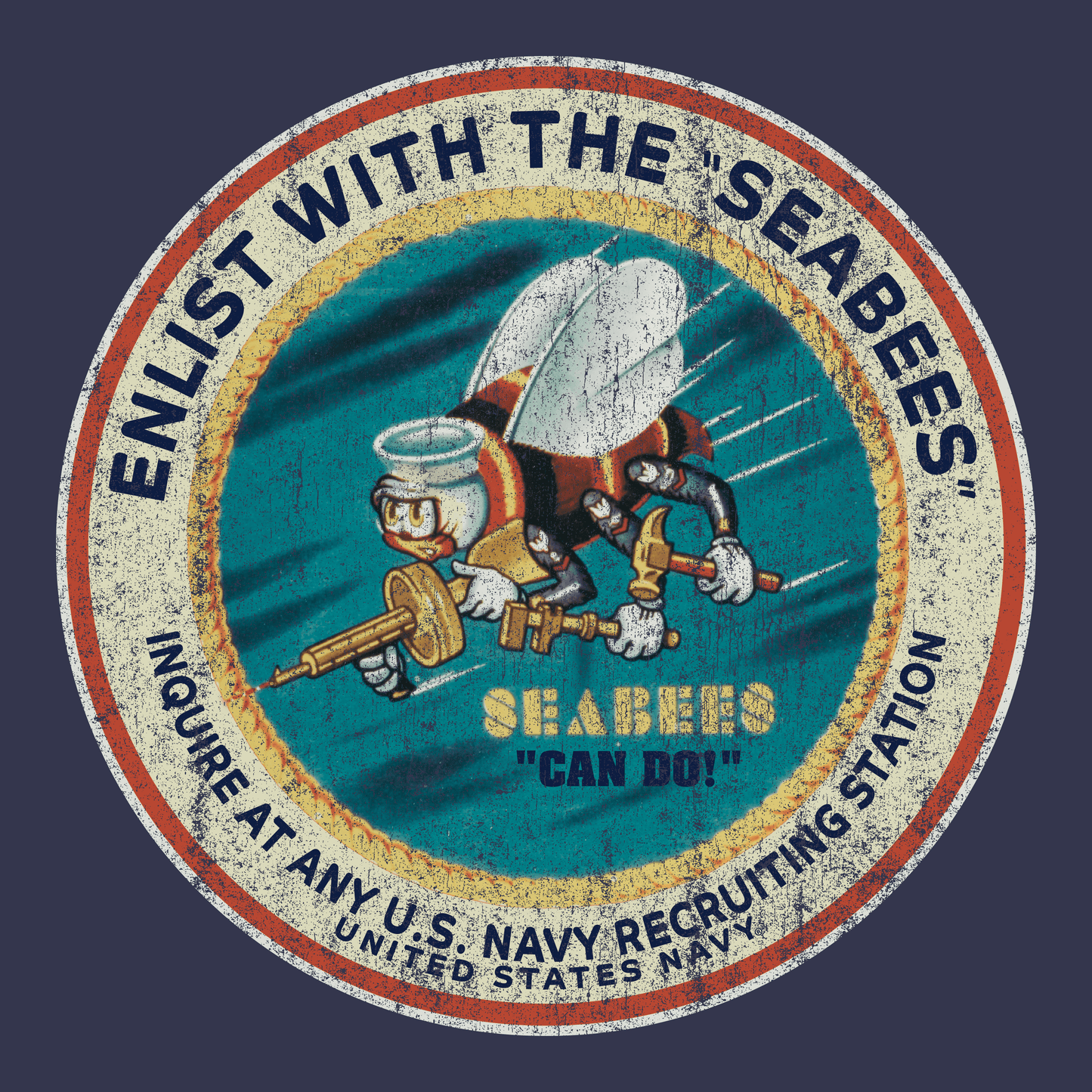 americas navy seabees enlist vintage graphic t shirt officially licensed military patriotic unisex tee back artwork