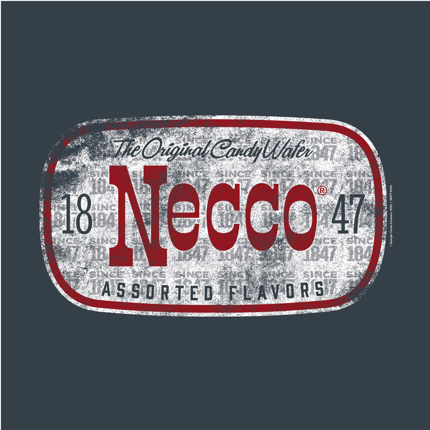 close up of necco the original candy wafer vintage logo graphic