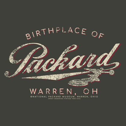 close up of packard birthplace of packard car est 1899 graphic