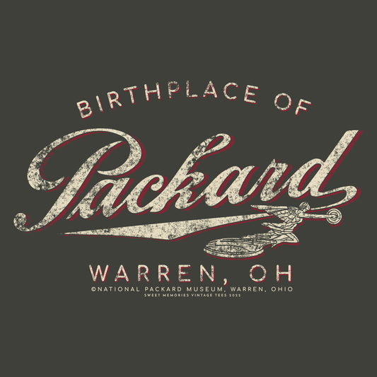 close up of packard birthplace of packard car est 1899 graphic