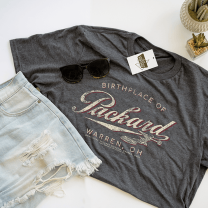 soft cotton fabric detail of packard automotive graphic t shirt comfortable material