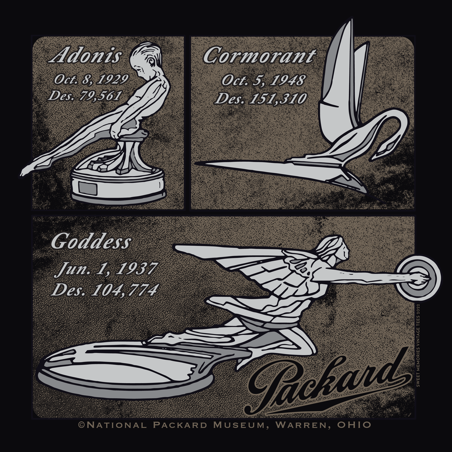 close up of packard vintage hood ornament historical patent graphic