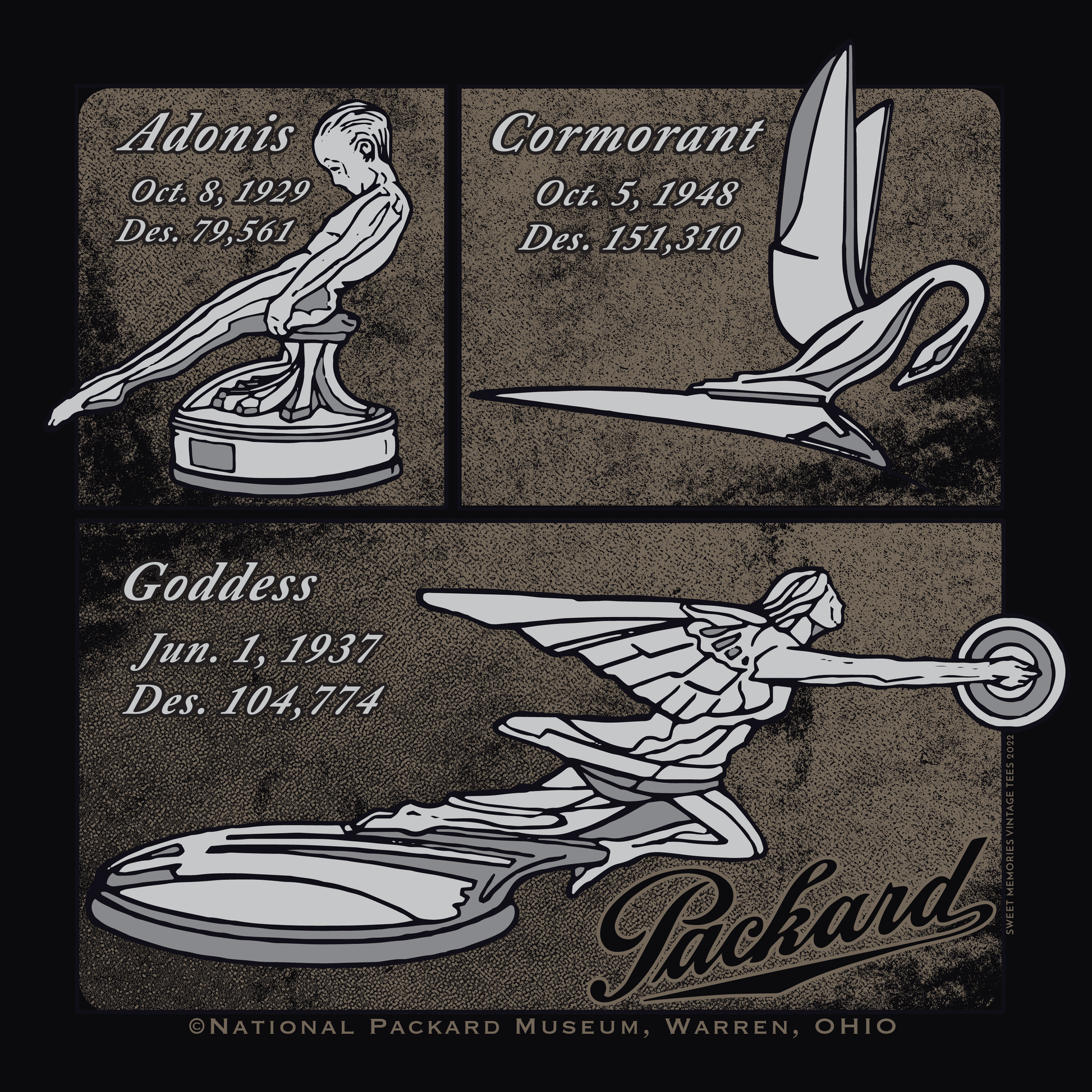 close up of packard vintage hood ornament historical patent graphic
