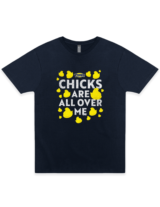 peeps chicks are all over me graphic t shirt officially licensed marshmallow candy unisex novelty tee