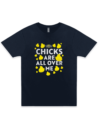 PEEPS® Chicks Are All Over Me Youth Graphic Tee featuring colorful PEEPS® Marshmallow Chicks on a soft unisex youth T-shirt.