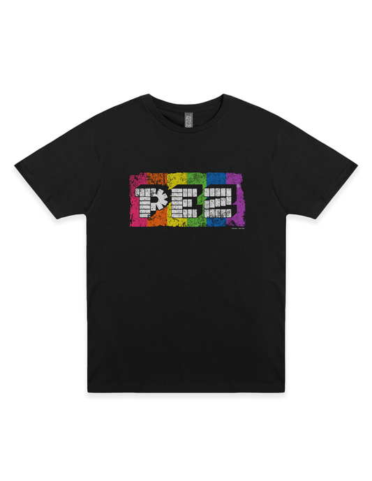pez 80s neon rainbow graphic t shirt officially licensed retro candy brand unisex nostalgia tee