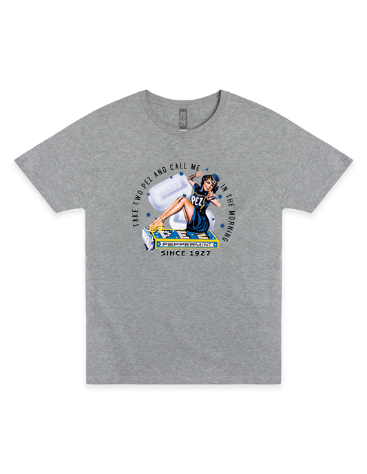 pez vintage pin up girl take two pez and call me in the morning graphic t shirt officially licensed retro candy unisex tee