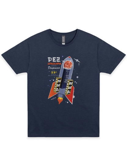 pez vintage spaceman candy dispenser advertisement graphic t shirt officially licensed retro candy brand unisex nostalgia tee