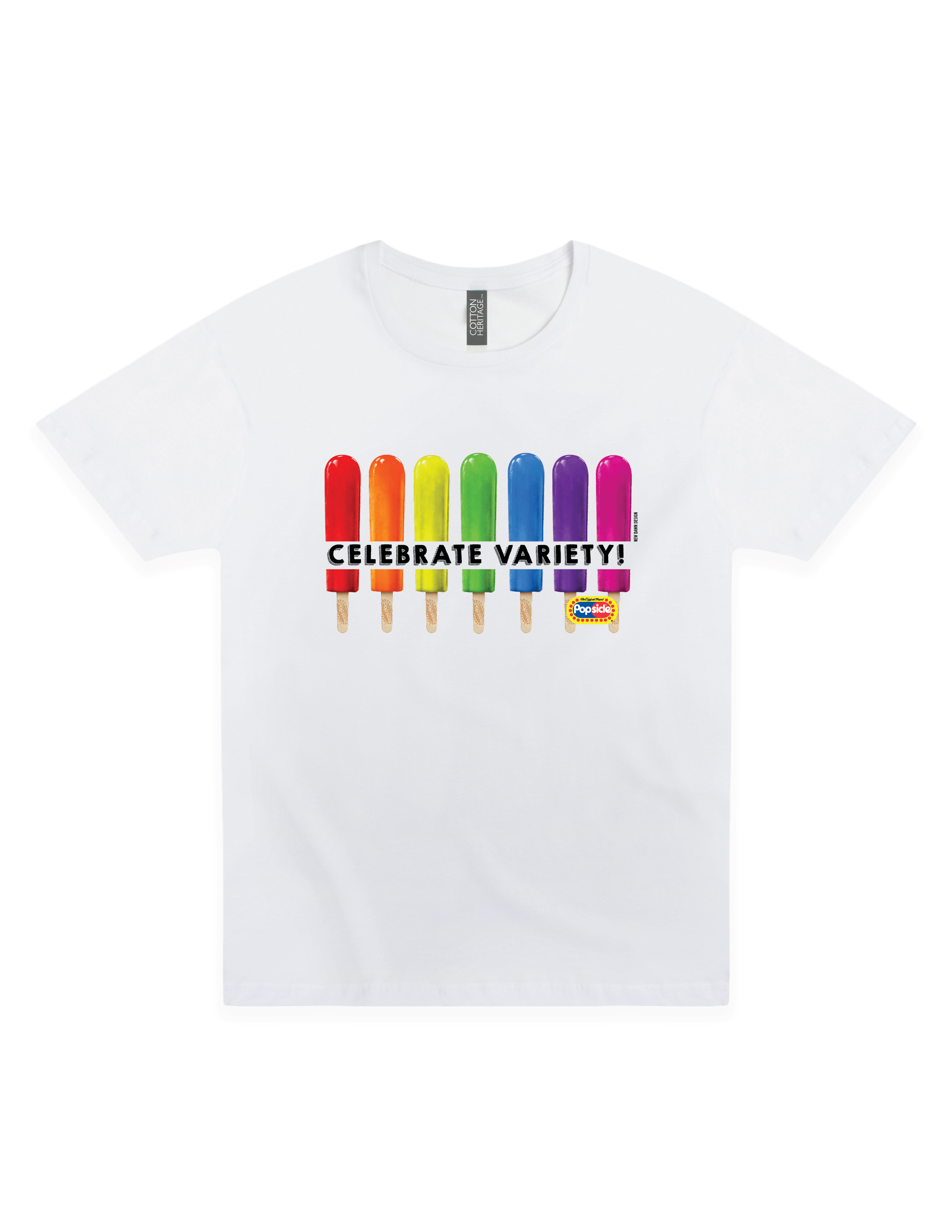 Popsicle® Celebrate the Rainbow Official Popsicle® Unisex Graphic T-Shirt featuring colorful rainbow-inspired Popsicle branding and nostalgic frozen treat artwork.