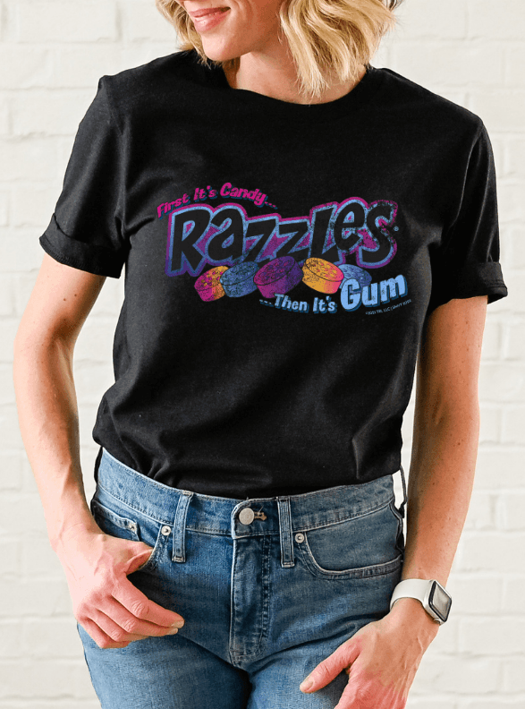 unisex razzles retro logo shirt styled casually for candy lovers and nostalgic candy fans