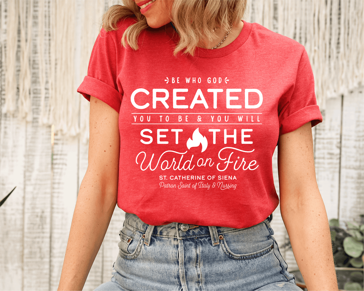 unisex saint catherine of siena catholic shirt styled casually faith inspired outfit