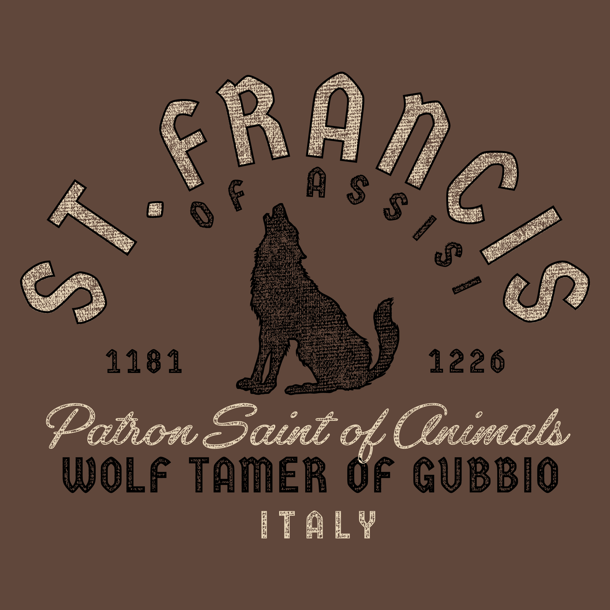 close up of saint francis of assisi wolf tamer graphic