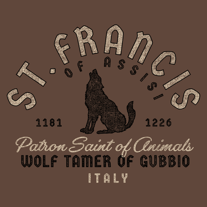 close up of saint francis of assisi wolf tamer graphic