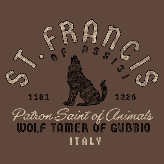 close up of saint francis of assisi wolf tamer graphic