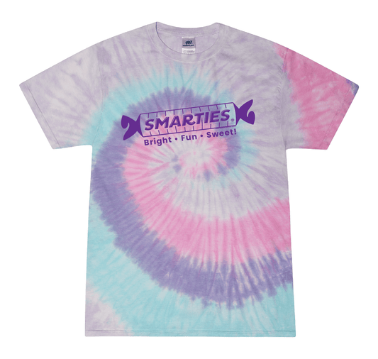 smarties bright fun smarties tie dye graphic t shirt officially licensed candy brand unisex nostalgia tee