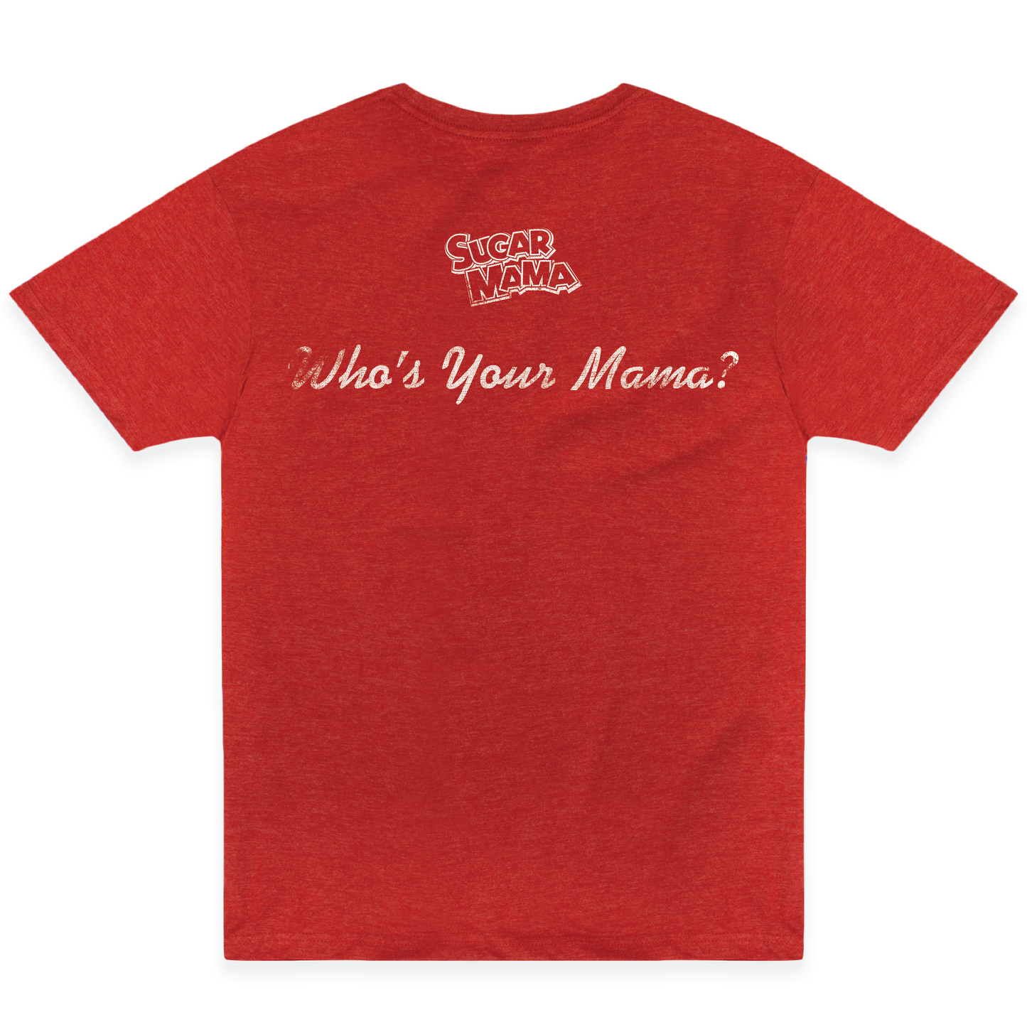 Sugar Mama Who's Your Mama Tee featuring a retro candy inspired graphic on a unisex shirt. Officially licensed nostalgic candy apparel for candy lovers and vintage fashion fans.