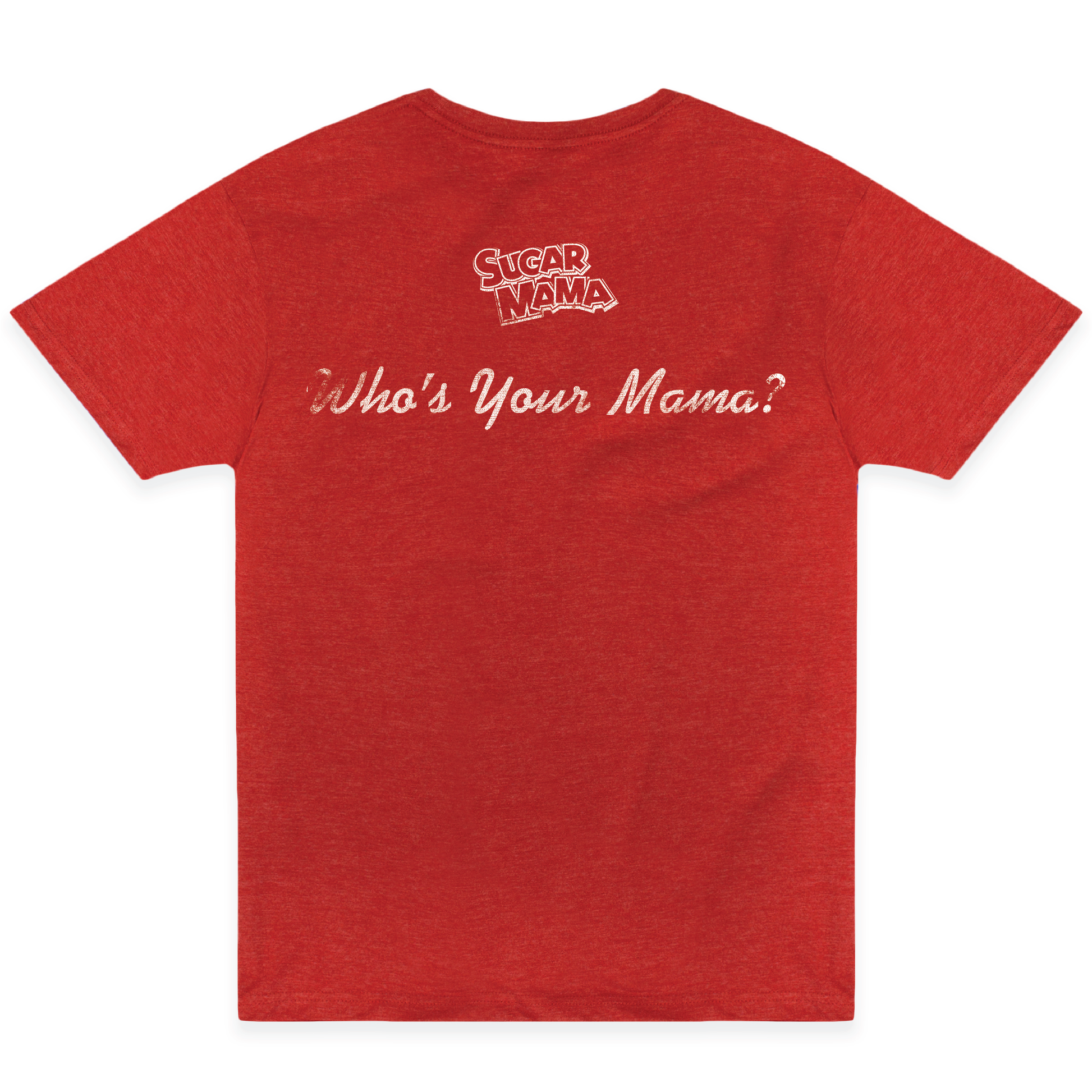 Sugar Mama Who's Your Mama Tee featuring a retro candy inspired graphic on a unisex shirt. Officially licensed nostalgic candy apparel for candy lovers and vintage fashion fans.