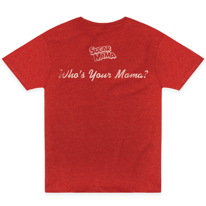 Sugar Mama Who's Your Mama Tee featuring a retro candy inspired graphic on a unisex shirt. Officially licensed nostalgic candy apparel for candy lovers and vintage fashion fans.