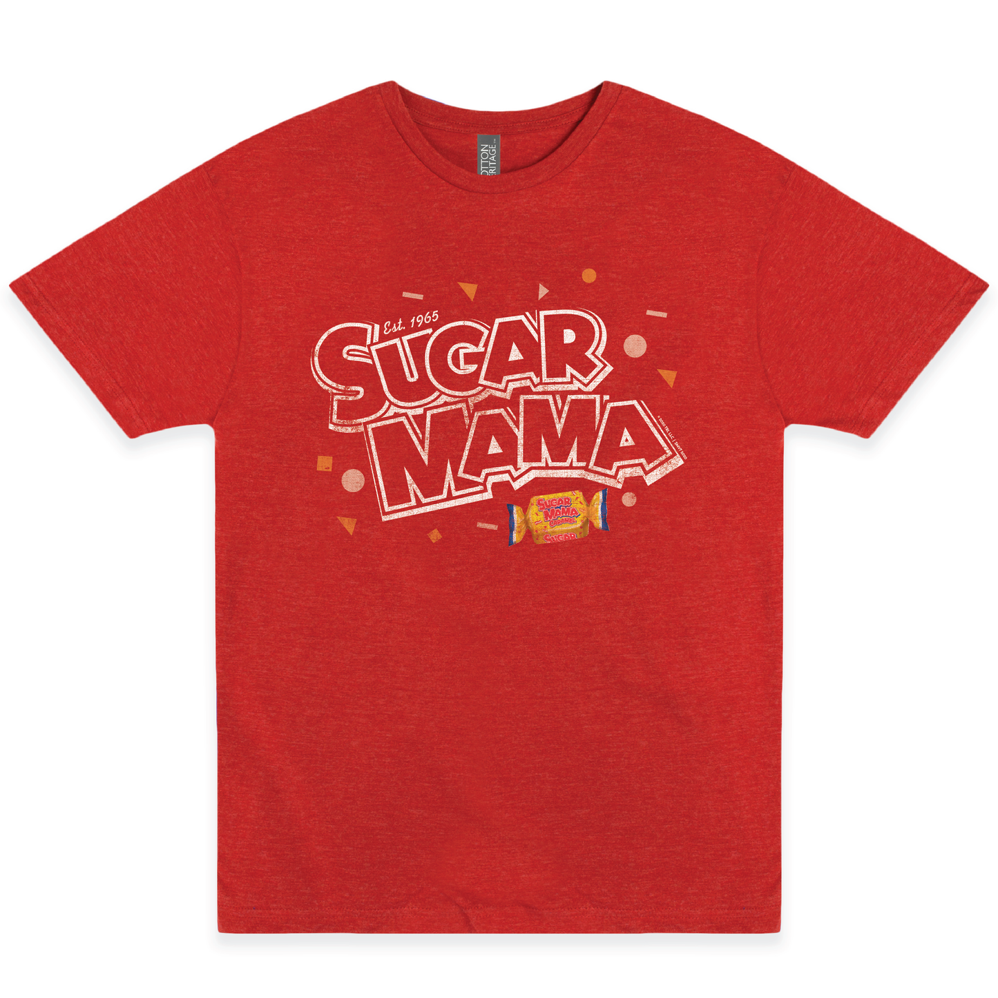 Sugar Mama Who's Your Mama? Tee featuring a retro candy-inspired graphic on a unisex shirt. Officially licensed nostalgic candy apparel for candy lovers and vintage fashion fans.