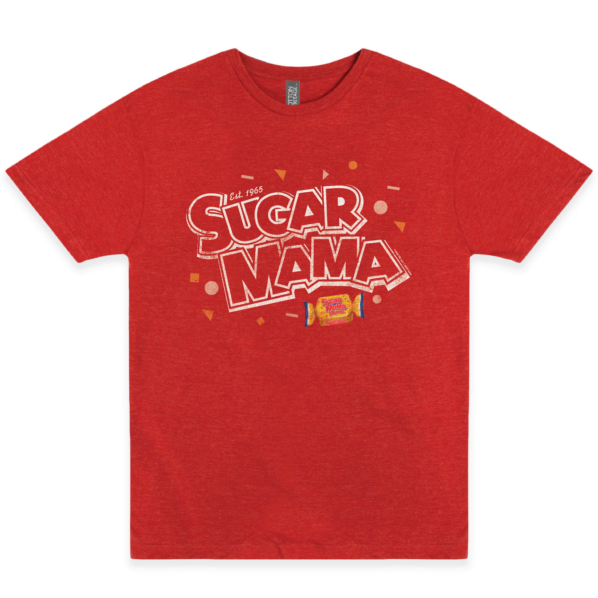 Sugar Mama Who's Your Mama? Tee featuring a retro candy-inspired graphic on a unisex shirt. Officially licensed nostalgic candy apparel for candy lovers and vintage fashion fans.