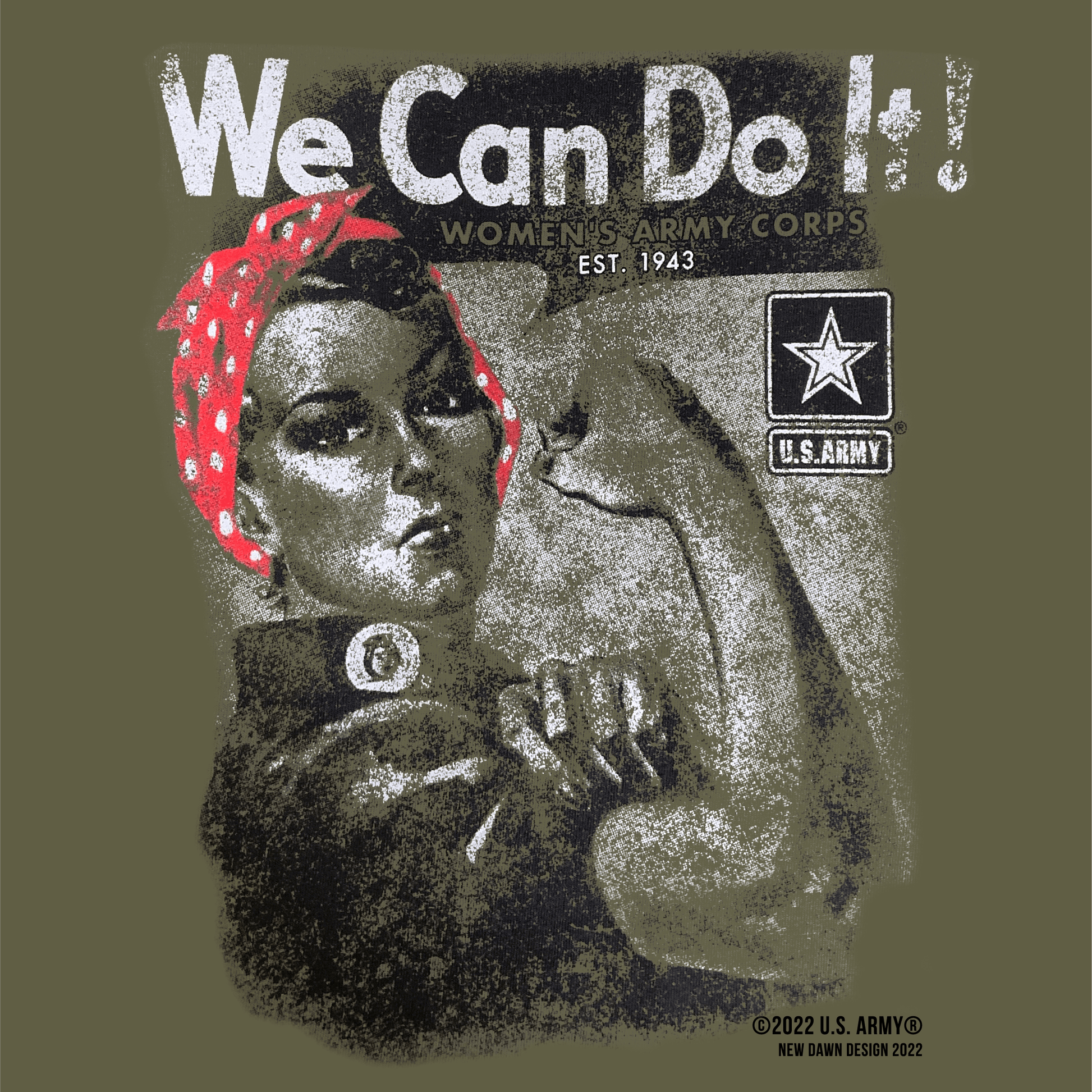 close up of rosie the riveter womens army corps historical graphic