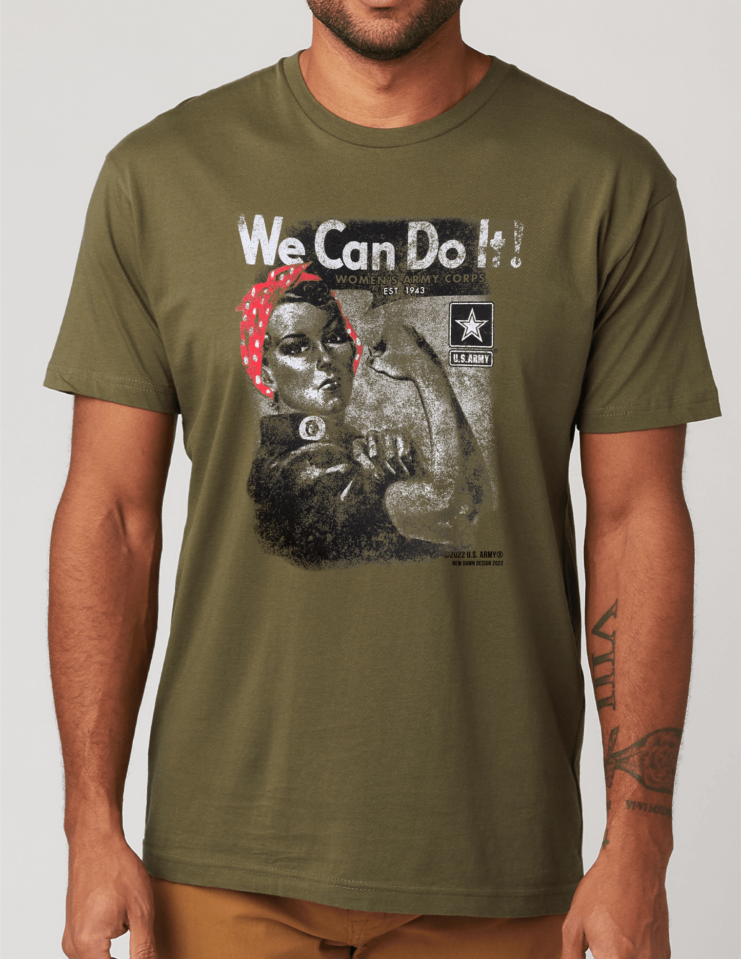 unisex us army rosie the riveter t shirt worn casually patriotic historical style outfit
