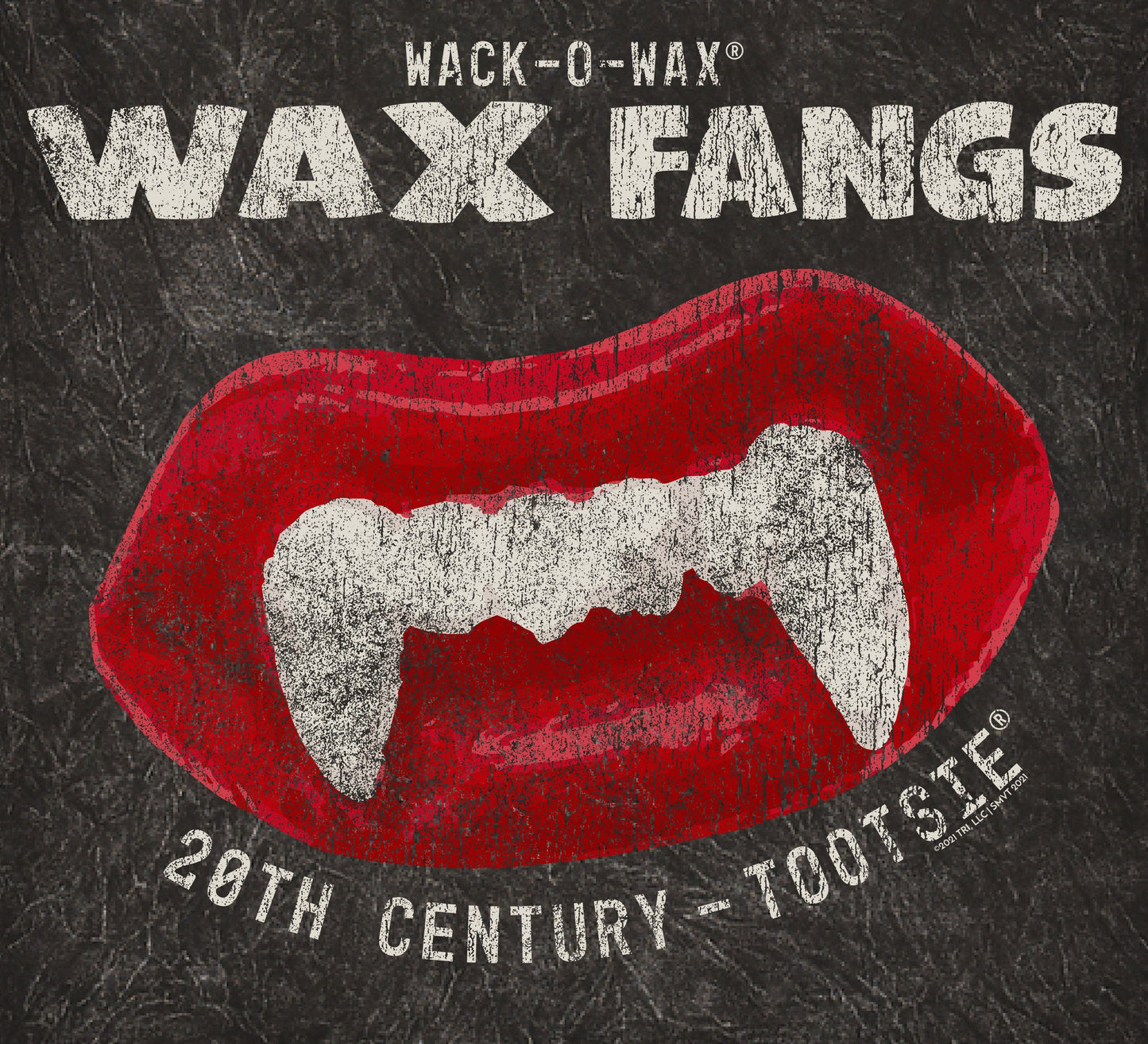 Vintage Wack-O-Wax FANGS candy artwork featuring classic wax vampire fangs graphics in a retro distressed design.