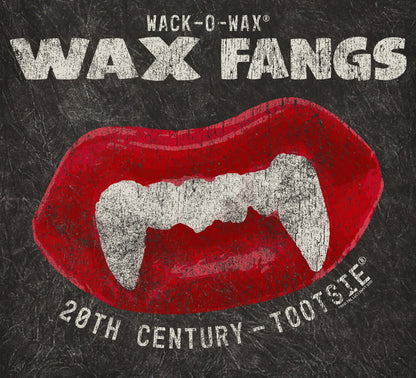 Vintage Wack-O-Wax FANGS candy artwork featuring classic wax vampire fangs graphics in a retro distressed design.